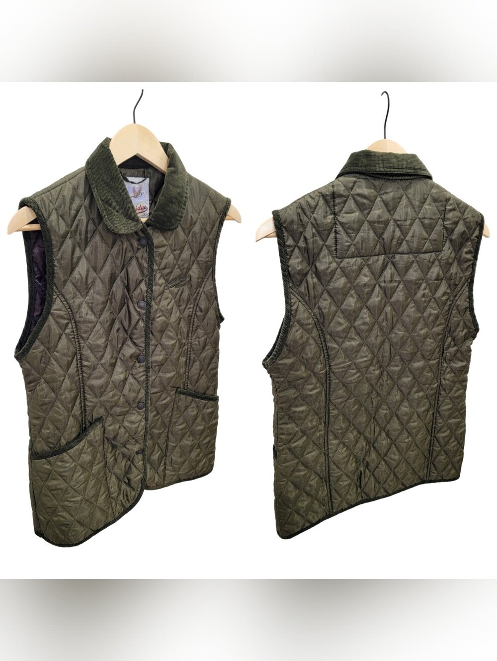 John Partridge English Clothing Olive Green Quilted Vest Corduroy Trim Women’s M - Picture 17 of 17